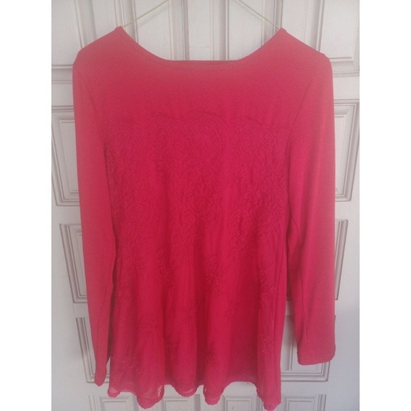 Unbranded Red Lace Overlay Pullover SzL Long Sleeves Criss Cross Back - Picture 1 of 7